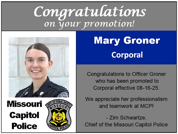 Congratulations on your promotion Corporal Mary Groner